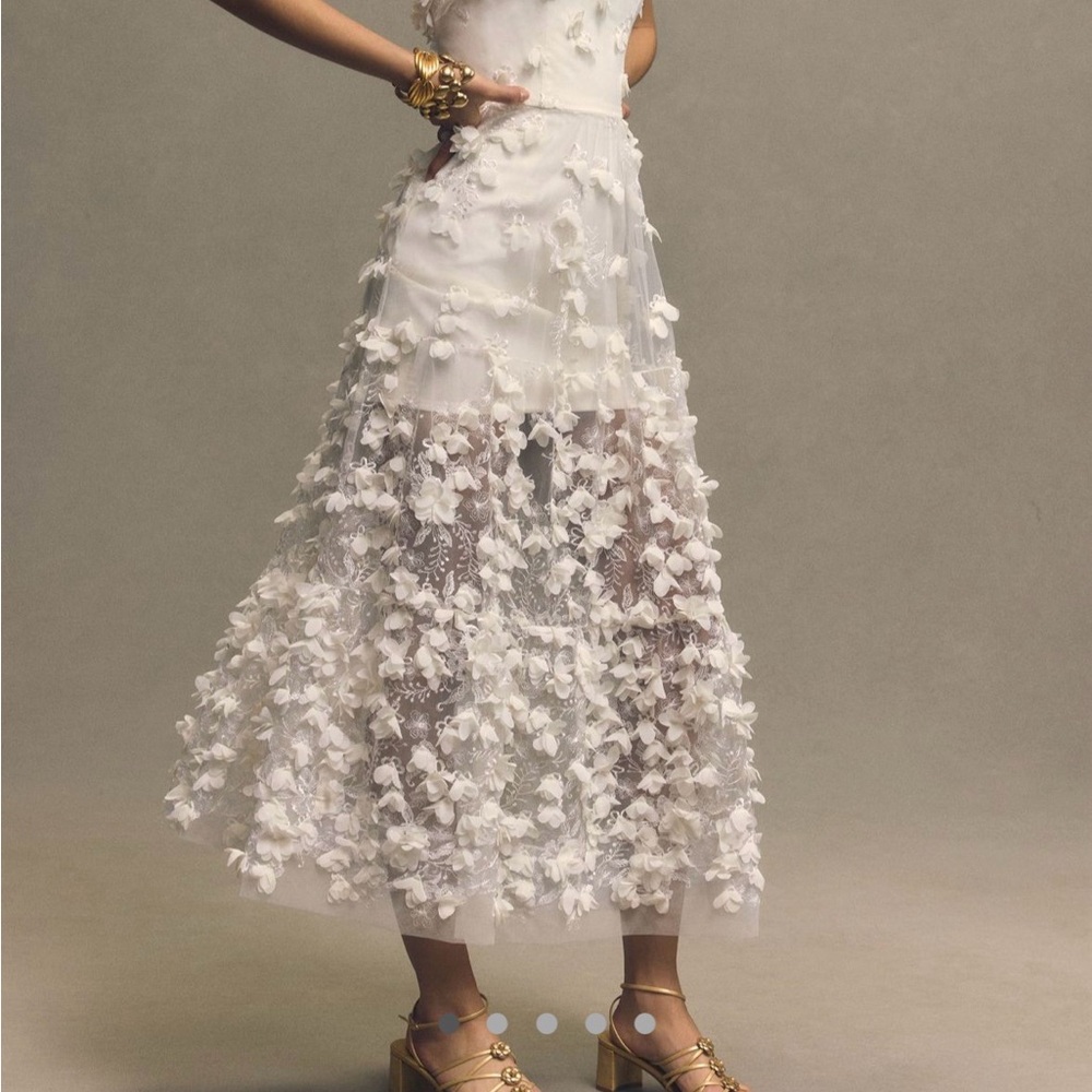 Helsi Aubrey Square-Neck Floral Appliqué Sheer Midi Dress
